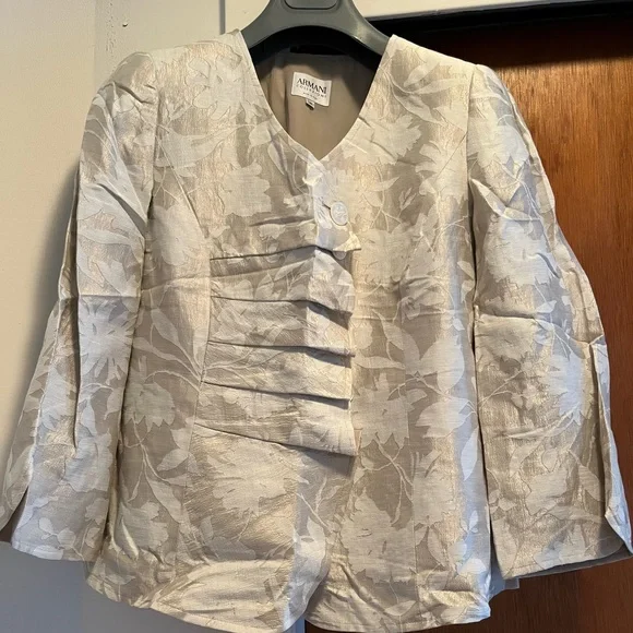 Armani Floral Champagne & Beige Patterned Jacket Sz 44 - Picture 2 of 7